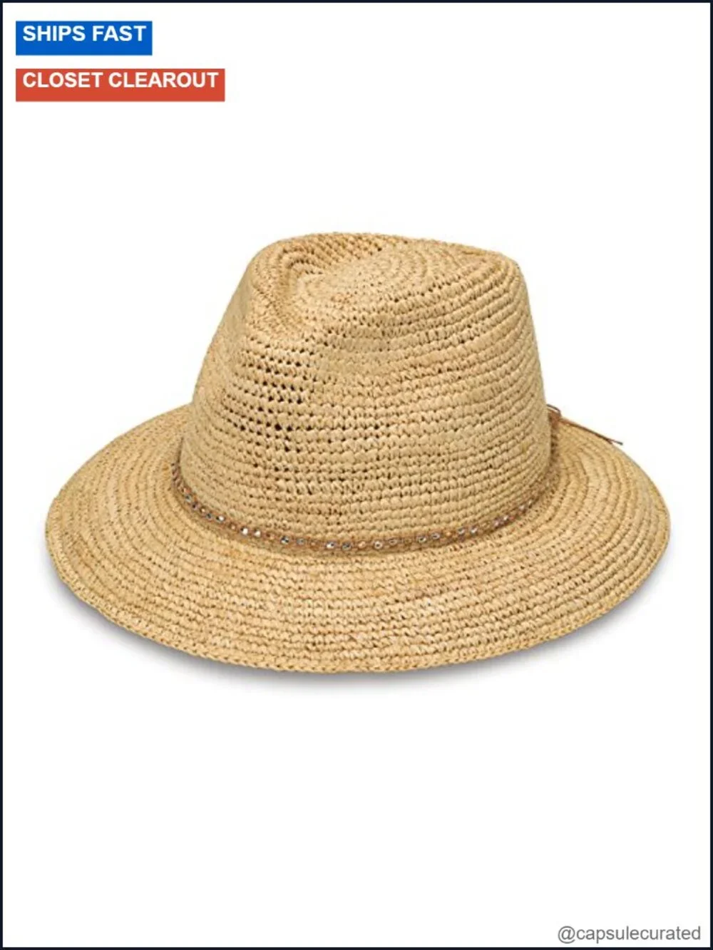 Women's Natural Raffia Wide Brim Sun Fedora Hat with Adjustable Drawstring